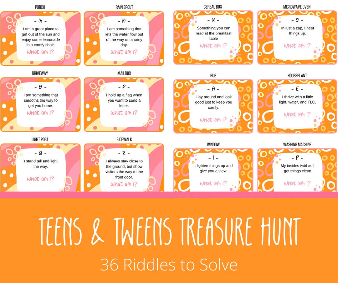 Indoor and Outdoor Treasure Hunt Printable Game for Tweens and Teens - 36 Riddles and ...
