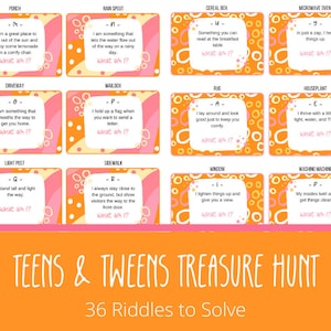 Indoor and Outdoor Treasure Hunt Printable Game for Tweens and Teens - 36 Riddles and Instructions Included - Fun Birthday or Play Day Game