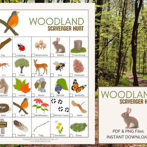 Woodland Scavenger Hunt for Kids Printable - 25 Nature Discoveries for Family Hike or Camping Trip -Nature Scavenger Hunt Outdoor Activity