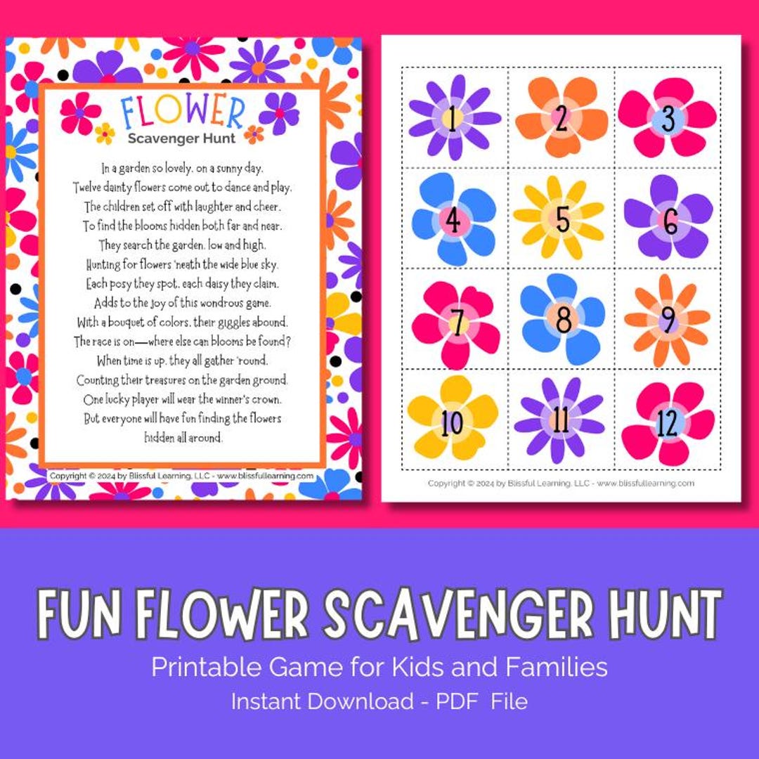 Flower Scavenger Hunt Game for Kids: Printable Learning Activity (PDF ...