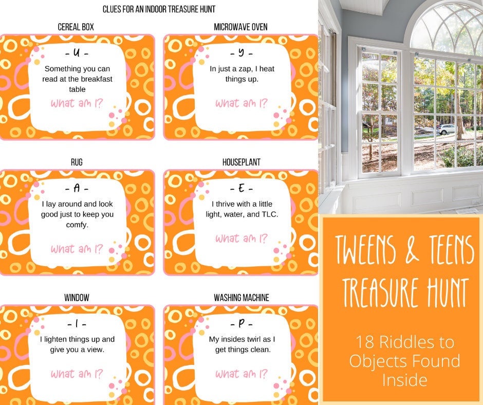 Indoor and Outdoor Treasure Hunt Printable Game for Tweens and Teens - 36 Riddles and ...