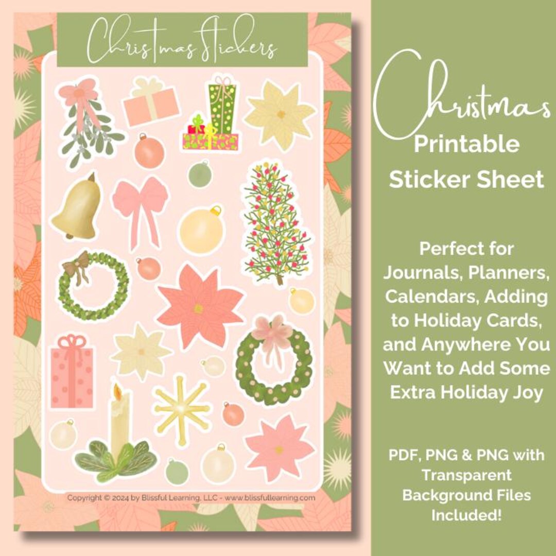 Pretty Pink Christmas Sticker Sheet Perfect for Adding to Greeting ...