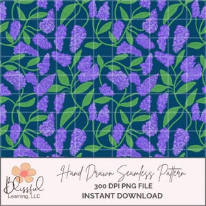 Purple Wildflower Seamless Floral Pattern, Lilac Watercolor Flower Design, Violet Botanical Pattern, Repeating Pattern for Crafts, PNG File