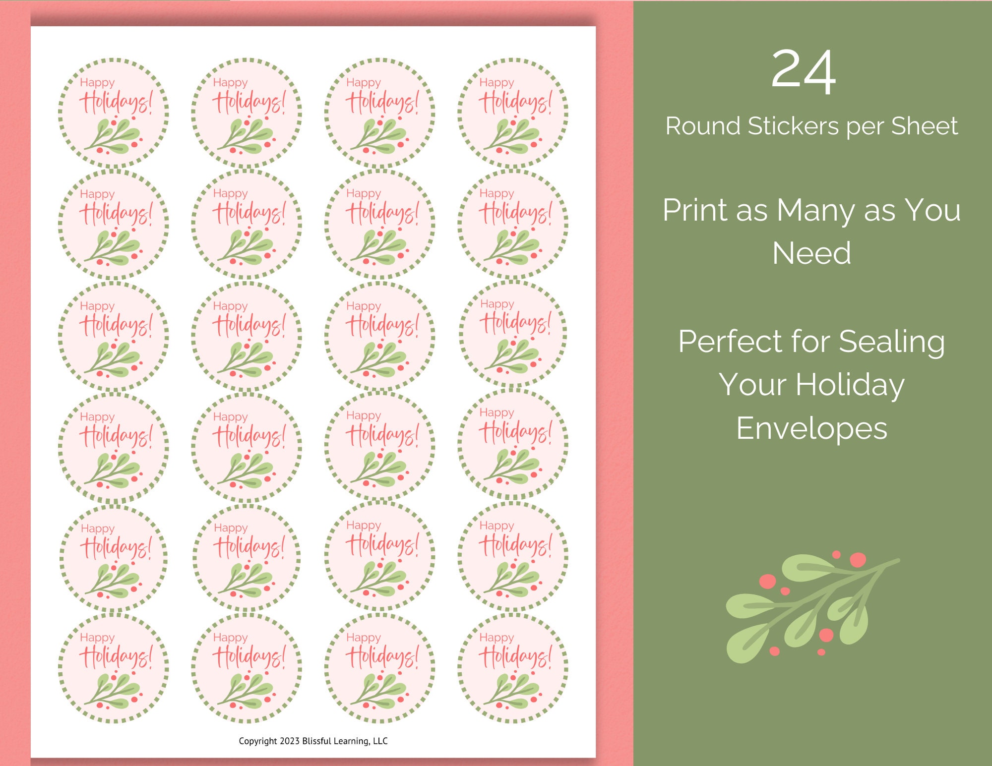 Happy Holiday Printable Card With Round Stickers and Envelope Template ...