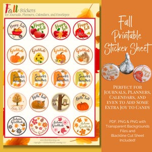 Autumn Circle Sticker Set for Calendars, Planners & Chocolate Kiss Candies -20 Beautiful Fall Designs -Printable - 4.2x6 in sticker sheet