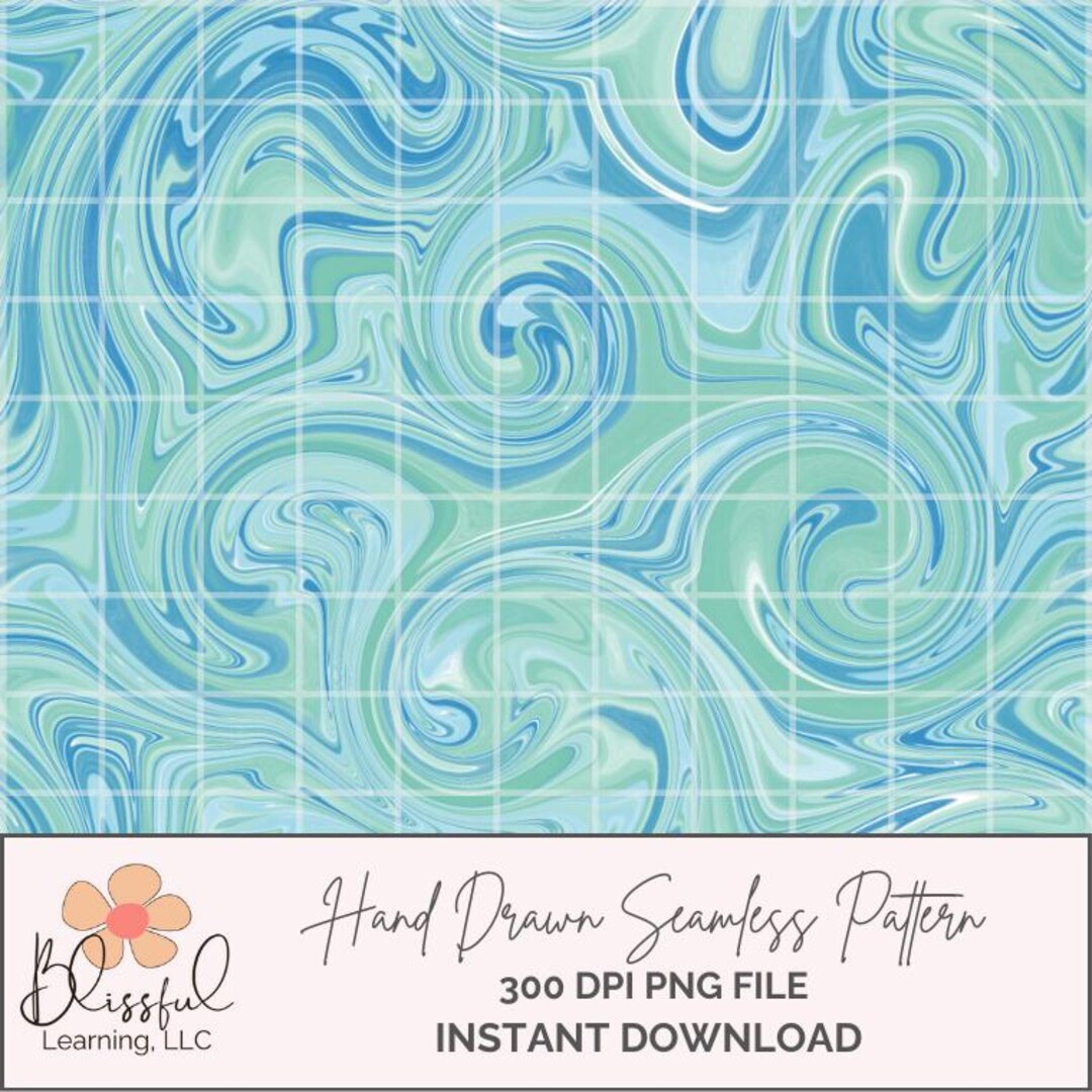 水彩渦巻き模様：青と緑の抽象的なシームレスデザイン（デジタル