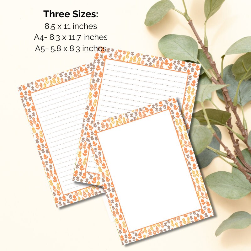 Fall Floral Printable Writing Paper, Autumn Floral Printable Lined and ...