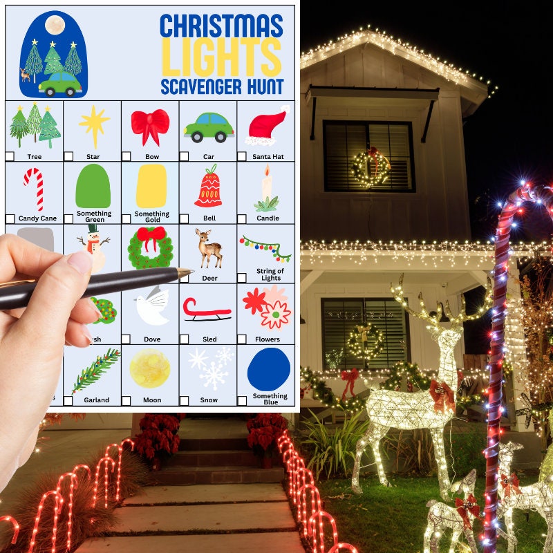 Christmas Lights Scavenger Hunt, Outdoor Holiday Game for Families