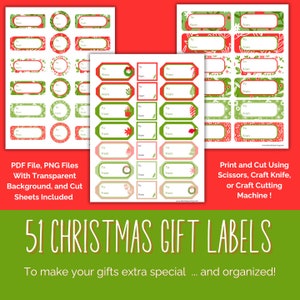 Christmas Printable Gift Tag Stickers for Presents, Red and Green Holiday Print and Cut Gift Labels, Instant Download Gift Tag and Stickers