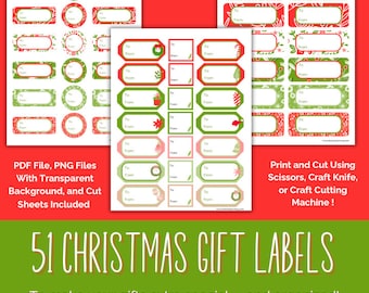 Christmas Printable Gift Tag Stickers for Presents, Red and Green Holiday Print and Cut Gift Labels, Instant Download Gift Tag and Stickers