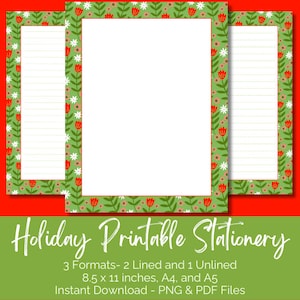 Brighten Your Holiday Correspondence with Green and Red Printable Writing Paper - Instant Download Available, Christmas Stationery Set