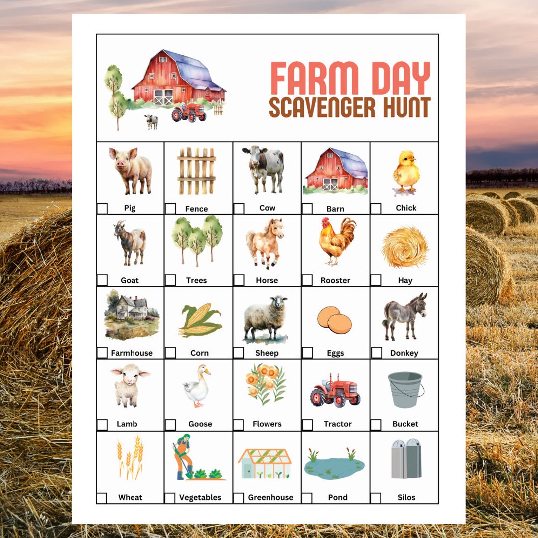 Farm Day Scavenger Hunt for Kids Printable Farm Visit Game Etsy