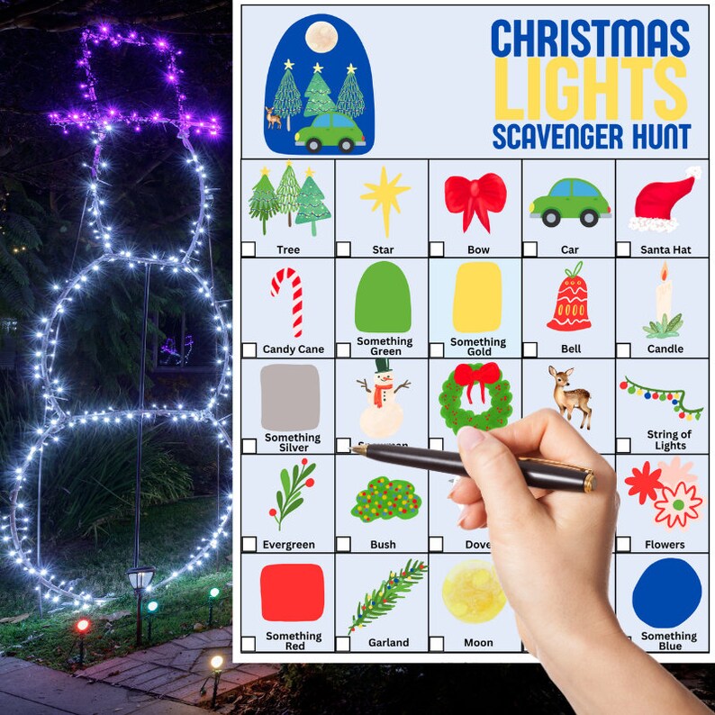 Christmas Lights Scavenger Hunt, Outdoor Holiday Game for Families