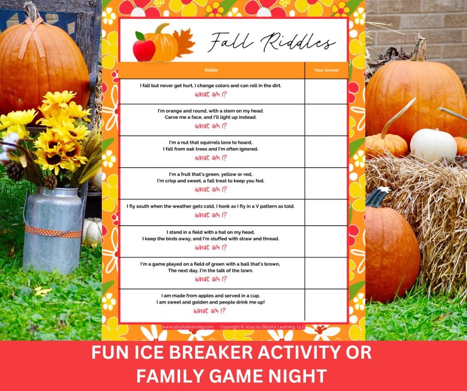 Fall Riddles Game for Kids: Family Activity (PDF Digital Download) - Etsy