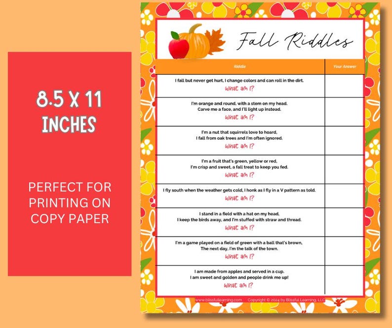 Fall Riddle Decoder Free Fall Riddles Game for Kids: Family Activity (PDF Digital Download) - Etsy