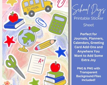 School Days Sticker Sheet: Hand-Drawn School Theme (Printable)