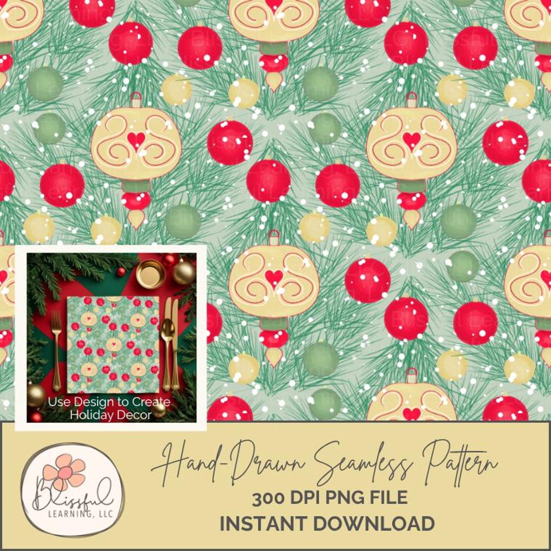 Christmas Ornaments Seamless Pattern, Festive Holiday Printable Paper ...