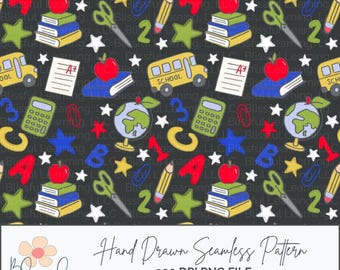 Nahtloses Muster mit Schulmotiven: Handgezeichnetes Klassenzimmerdesign (Digitaler Download)