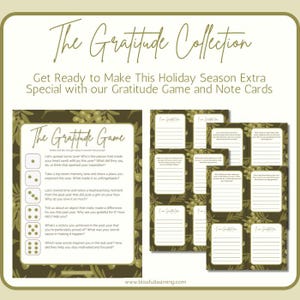 Thanksgiving Gratitude-collectie met dobbelstenen en Gratitude Card-printables, Friendsgiving dobbelspel en notitiekaarten, Gratitude Jar-kaarten