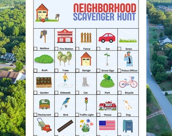 Neighborhood Scavenger Hunt for Kids, Family Outdoor Walking Game Printable, Outdoor Scavenger Hunt Game, Neighborhood Walking Adventures