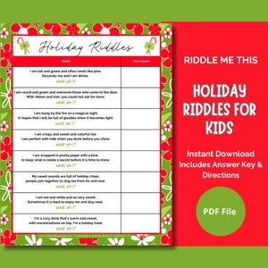Holiday Riddles for Kids | Family Friendly Christmas Riddles Conversation Starters Party Icebreakers Game| Printable Winter Party Game PDF