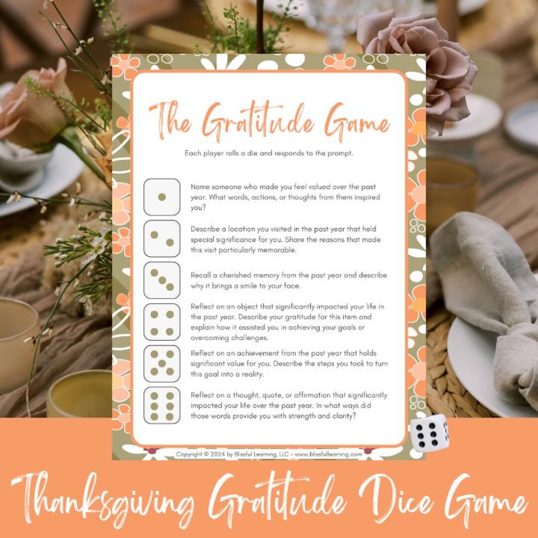 Thanksgiving Gratitude Dice Game, Friendsgiving Thankful Dice Game ...