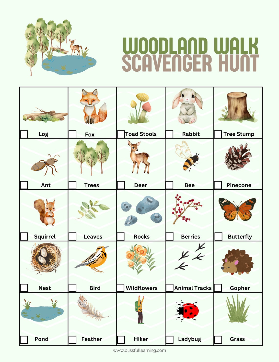Woodland Walk Scavenger Hunt for Kids Printable, Family Fun Walking Activity on a Woodland Trail ...