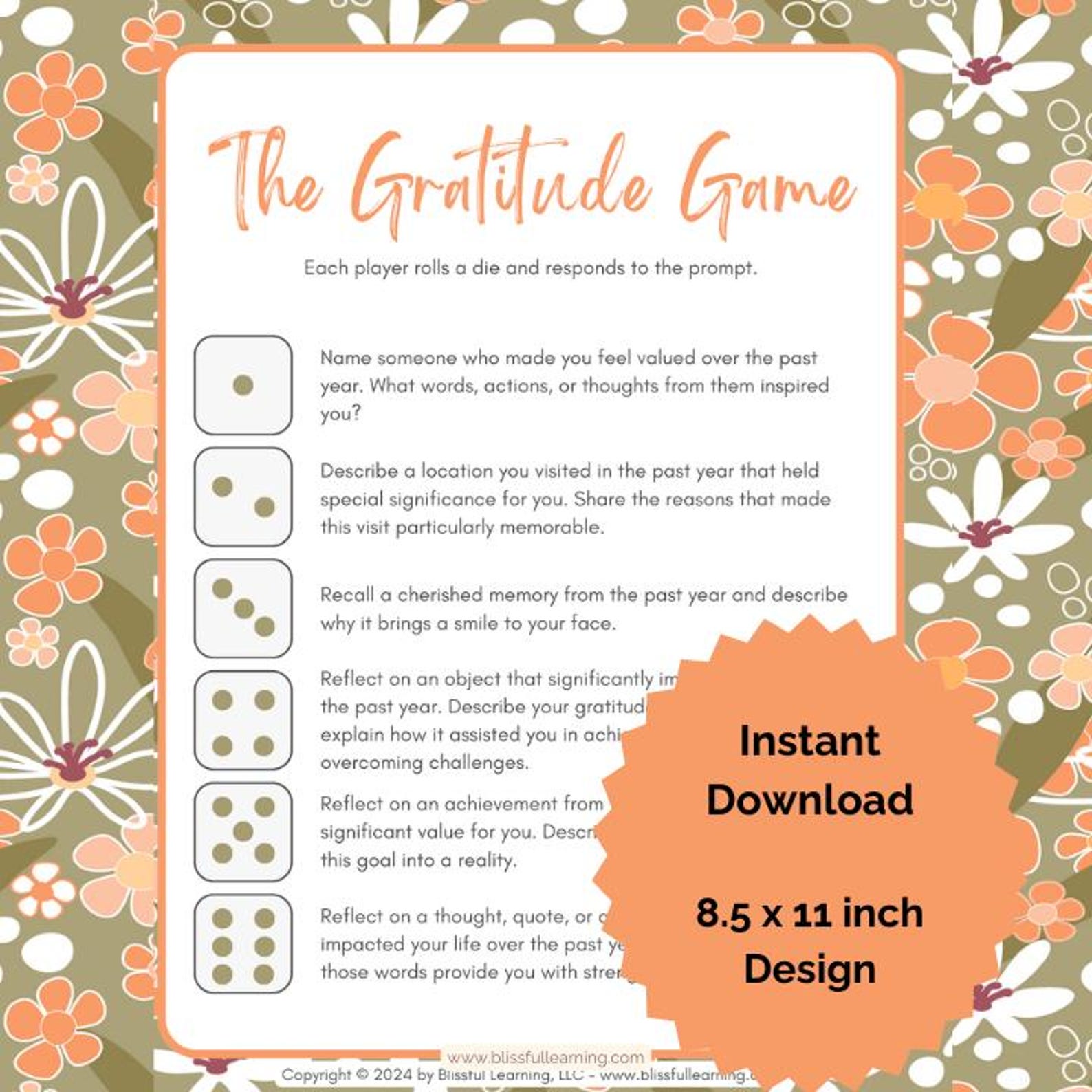 Thanksgiving Gratitude Dice Game, Friendsgiving Thankful Dice Game ...