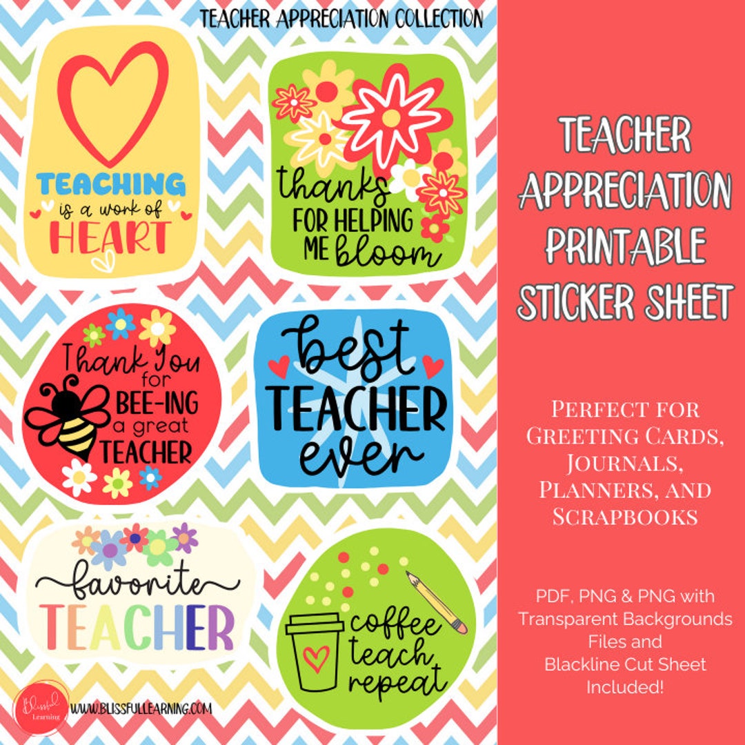 Boho Teacher Appreciation Stickers: Colorful Gift Set (digital Download ...