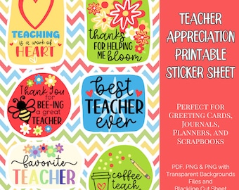 Boho Teacher Appreciation Stickers: Colorful Gift Set (Digital Download)