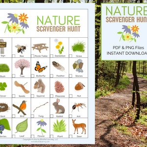 Nature Scavenger Hunt Printable Game for Kids - Outdoor Activity for Children&#39;s Party, Outdoor Nature Hunt Family Game, Printable Hunt PNG