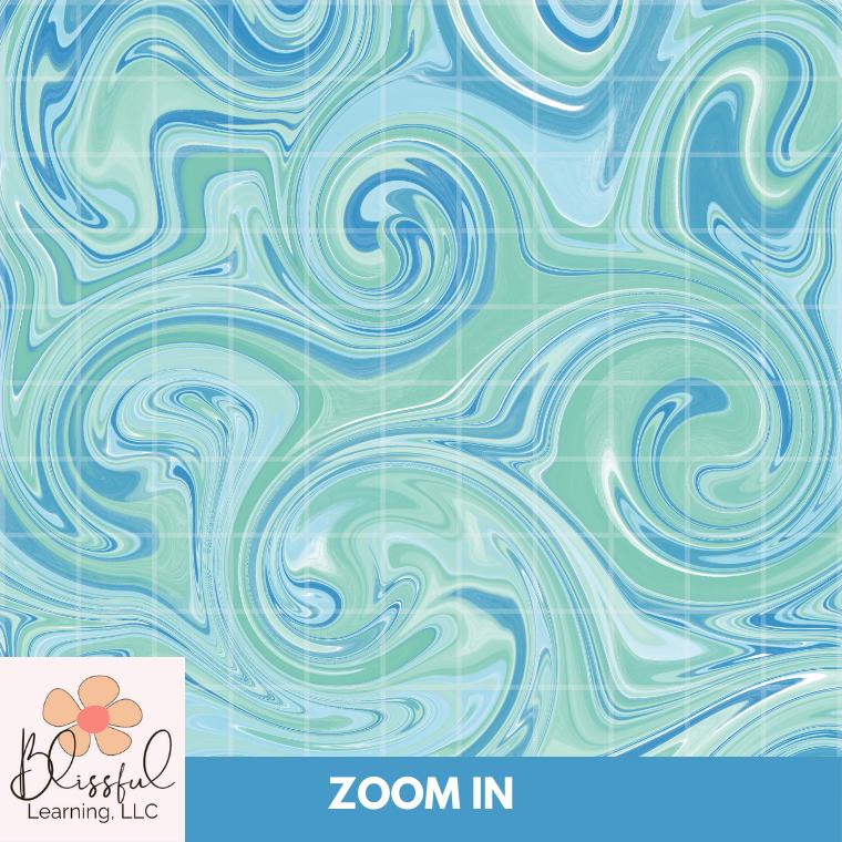 水彩渦巻き模様：青と緑の抽象的なシームレスデザイン（デジタル