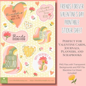 Galentine Valentine Printable 4 x 6 inch Sticker Sheet, DIY Gift Fits Into a Greeting Card, 13 Yellow and Pink Stickers for Friends