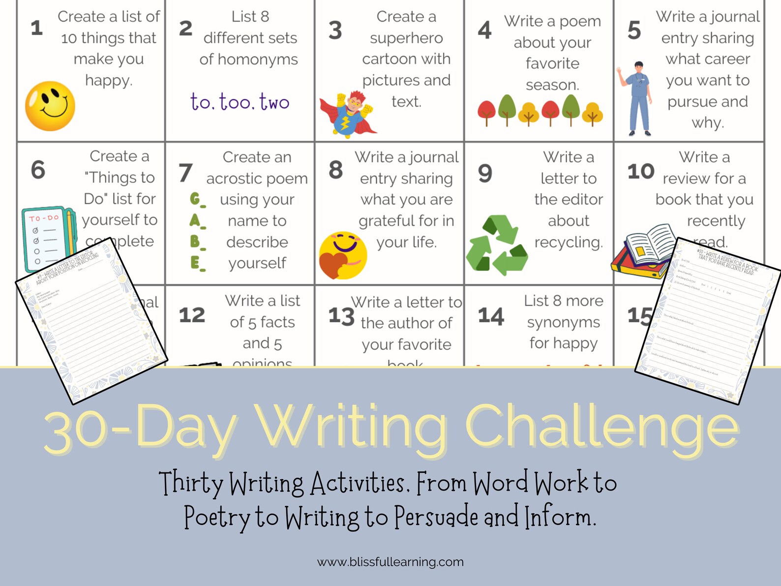 30 Day Writing Challenge for Kids in 3rd 4th 5th 6th 7th 8th - Etsy
