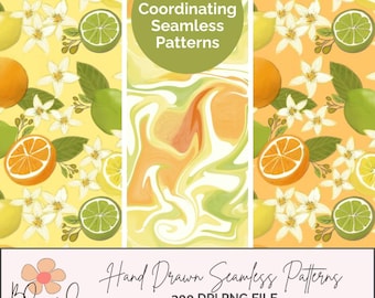 Summer Citrus Seamless Pattern: Hand-Drawn Fruit Digital Paper (PNGs)