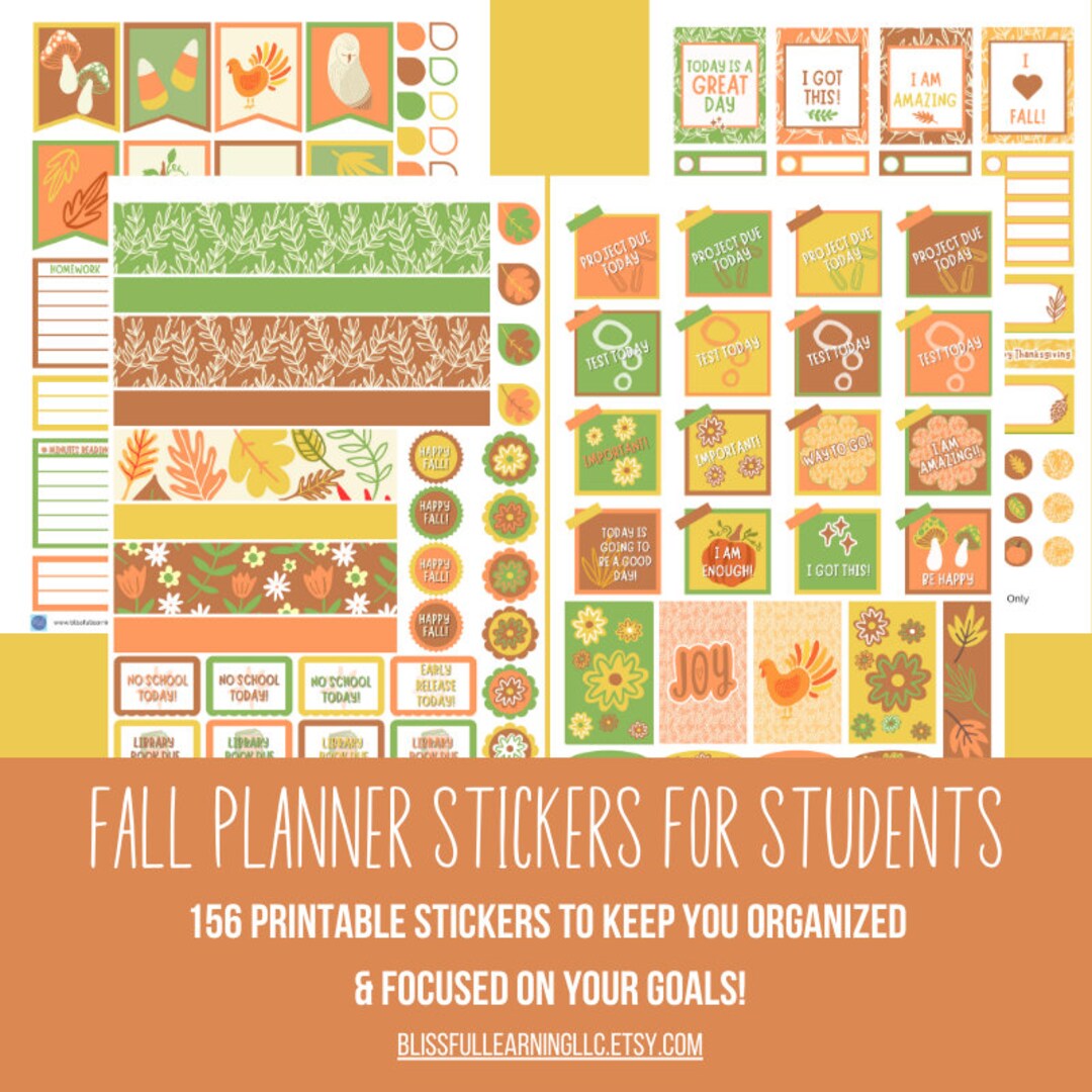 Fall Printable Planner Stickers for Students, Decorative and Functional ...