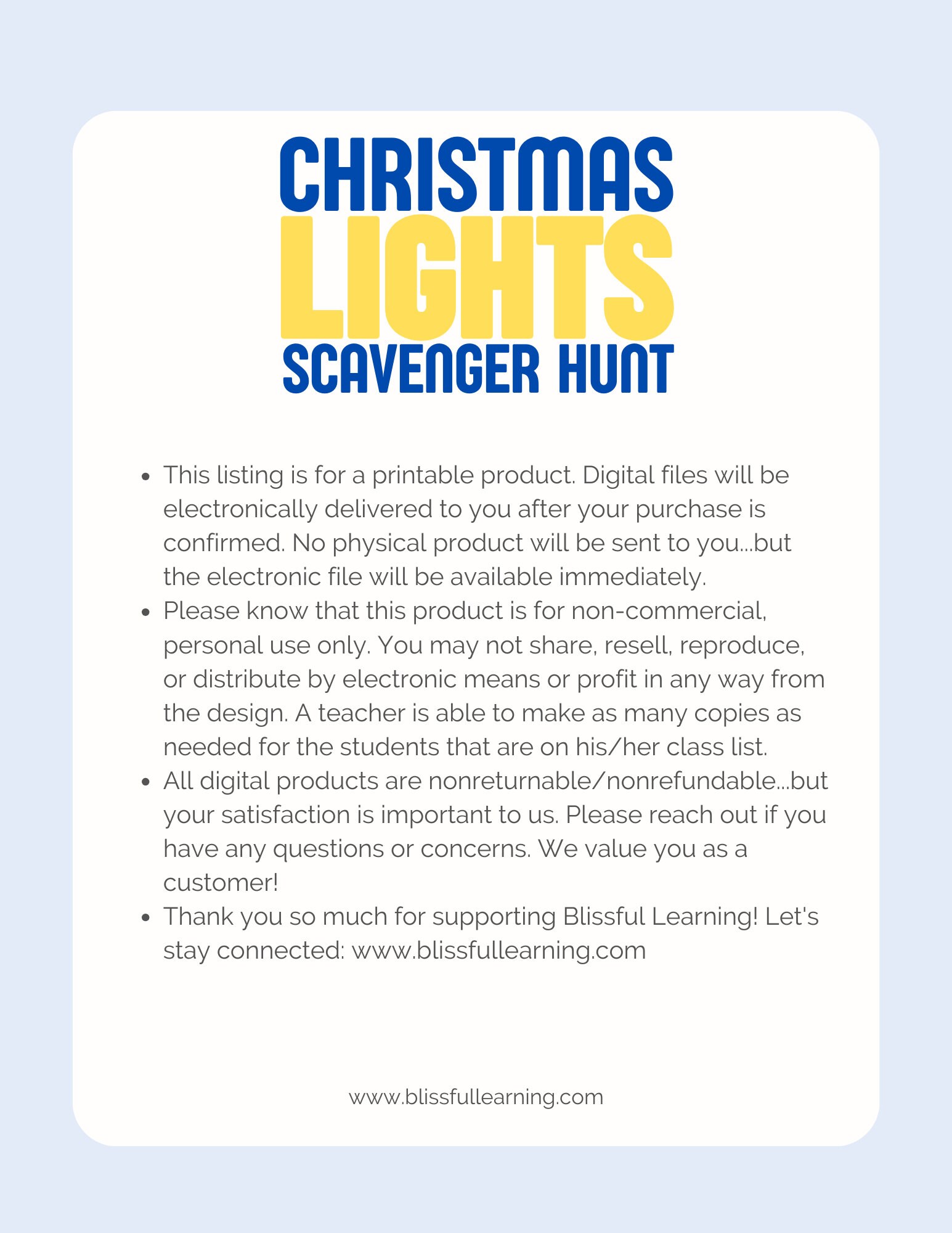 Christmas Lights Scavenger Hunt, Outdoor Holiday Game for Families
