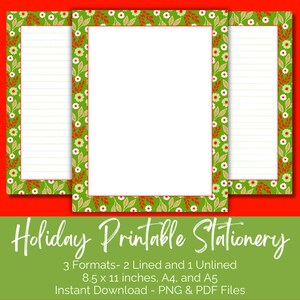 Festive Holiday Printable Writing Paper Set in Green and Red - Great for Christmas Correspondence, Lined and Unlined Christmas Stationery