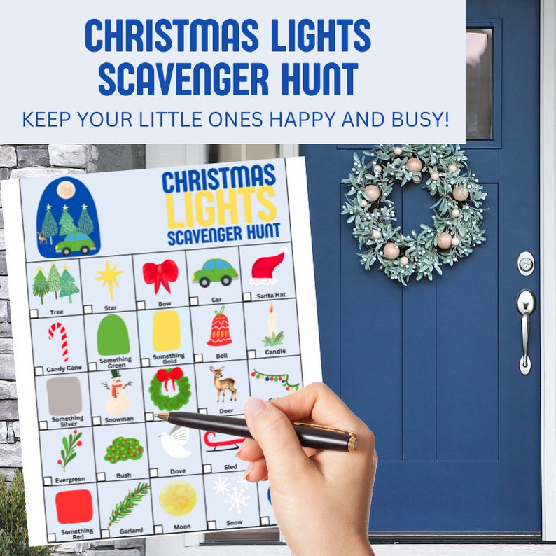 Christmas Lights Scavenger Hunt, Outdoor Holiday Game for Families