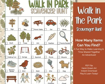 Park Scavenger Hunt for Kids: Outdoor Family Game (Hand-Drawn Printable PDF Digital Download)