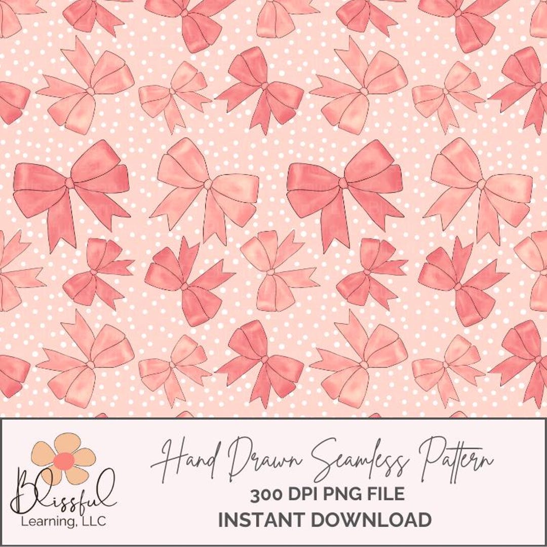 Coquette Pink Bow Seamless Pattern: Hand-drawn Ribbon Digital Paper ...