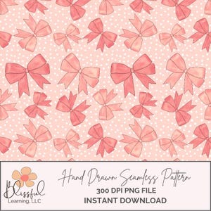 Coquette Pink Bow Seamless Pattern, Ribbon Digital Paper, Printable Paper for Scrapbooks and Crafting Commercial Use Digital Design PNG file