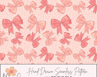 Coquette Pink Bow Seamless Pattern: Hand-Drawn Ribbon Digital Paper (PNG)