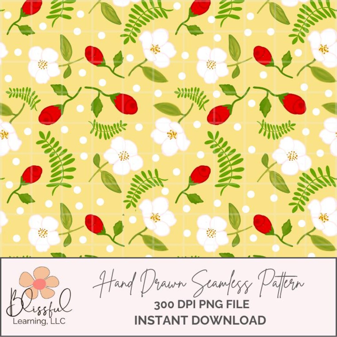 Coquette Red Rose Seamless Pattern on Yellow Background, Digital Paper ...