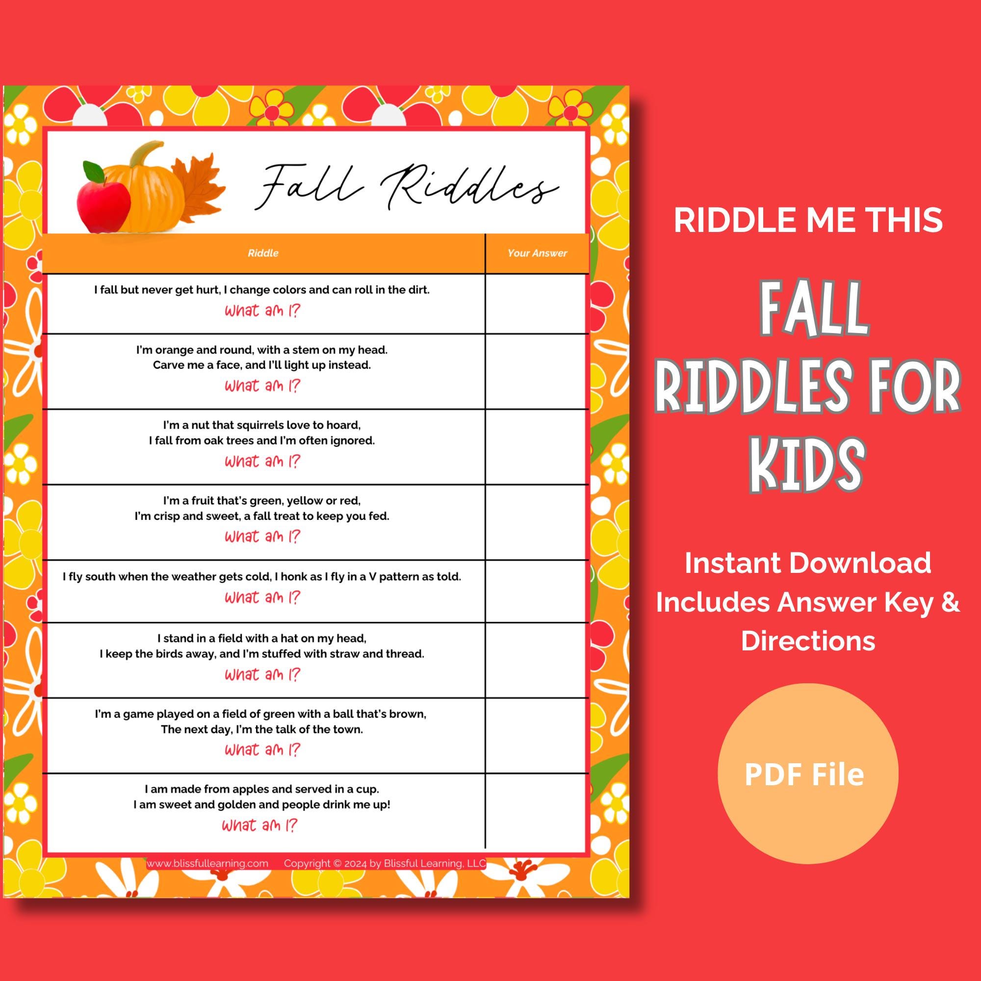 Fall Riddle Decoder Fall Riddles Game for Kids: Family Activity (PDF Digital Download) - Etsy