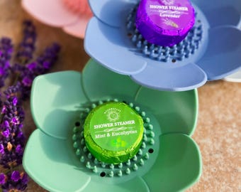 Silicone Shower Steamer Tray with 2 Free Shower Steamers | Shower Steamer Holder | Shower Soap Dish | Spa Gift for Her