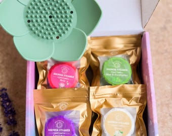 Aromatherapy Shower Steamer Gift Set: 8-Pack Shower Steamers + Silicone Tray
