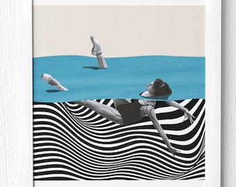 Ballet Dancer Swimming in an Ocean of Feelings  | Surreal Digital Art Print | Wall Decor | Retro Art Design | Creative Decorative Prints