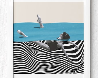 Ballet Dancer Swimming in an Ocean of Feelings Digital Download  | Surreal Art | Wall Decor | Retro Art Design | Creative Decorative Prints