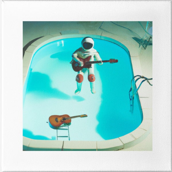 Surreal Astronaut Playing Guitar in a Pool on Mars Print | Digital Art Print | Wall Decor | Retro Art Design | Creative Decorative Prints